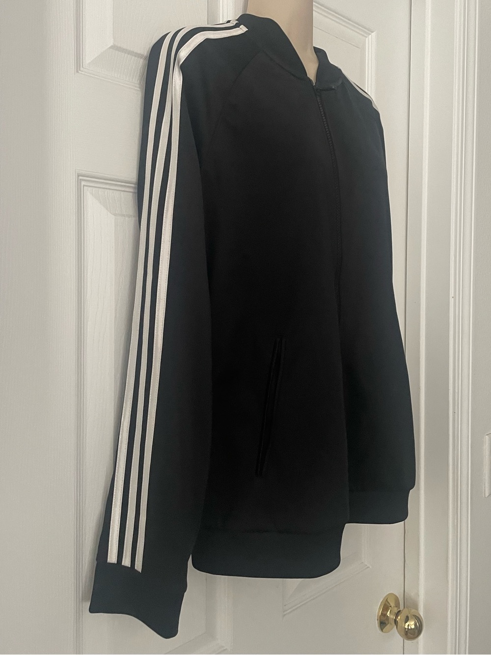 Adidas Women’s Black Zip-Front Track Jacket with White Stripes - Picture 2 of 4